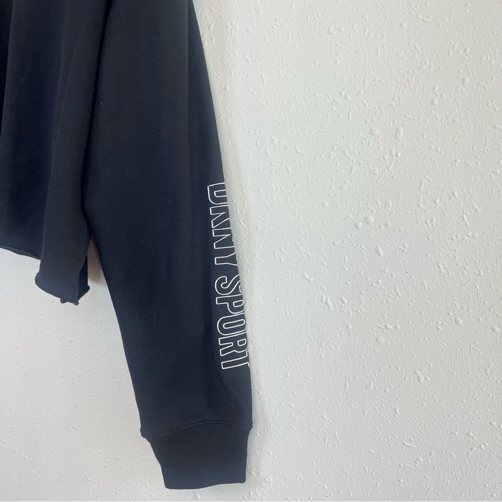 DKNY Sport Metallic Logo Crop Black Fleece Women’s Sweatshirt Size Large NWT - Picture 4 of 11